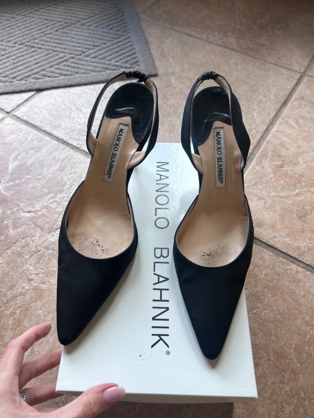 Manolo Blahnik Carolyne black slingback pumps size 37.5